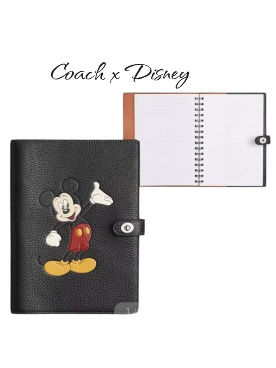 Coach Other - Coach X Disney Mickey Mouse Black Pebble Leather Notebook Journal Cover NWT
